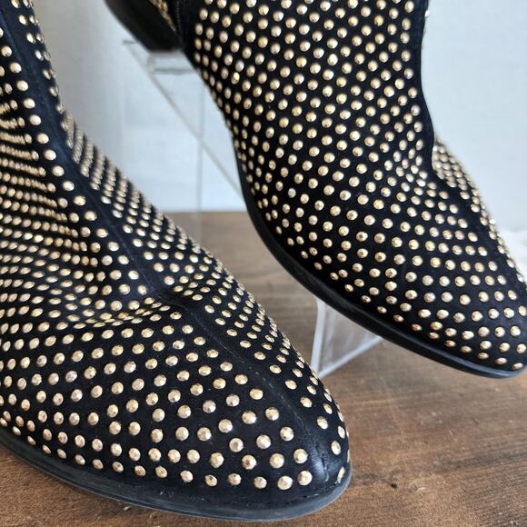 Schutz Rhinestone Embellished Studded Pointed Toe Black Ankle Booties Size 7.5 - Picture 5 of 12